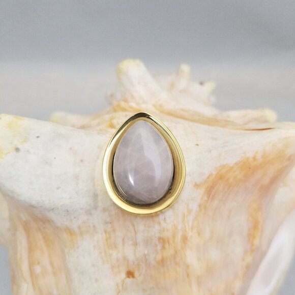 Brass teardrop plugs 11/16 pair with rose quartz stone center - NWT 18mm - Picture 3 of 3
